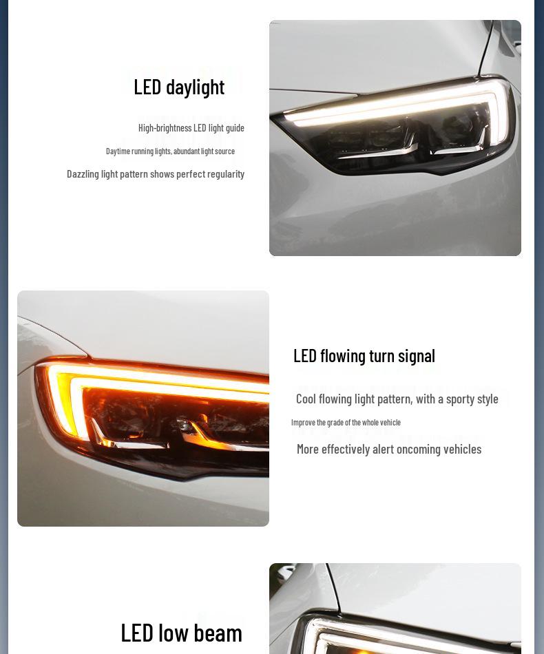 17-19 Buick Regal LED Bi-Xenon Lens Headlight Assembly with Turn Signal and Corner Light for Car Modification