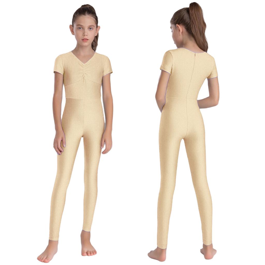 Body da Bambina per Danza Classica Scollo a V Manica Corta con Fronzature sul Davanti e Zip Invisibile sul Retro per Ginnastica Pattinaggio Artistico Performance
