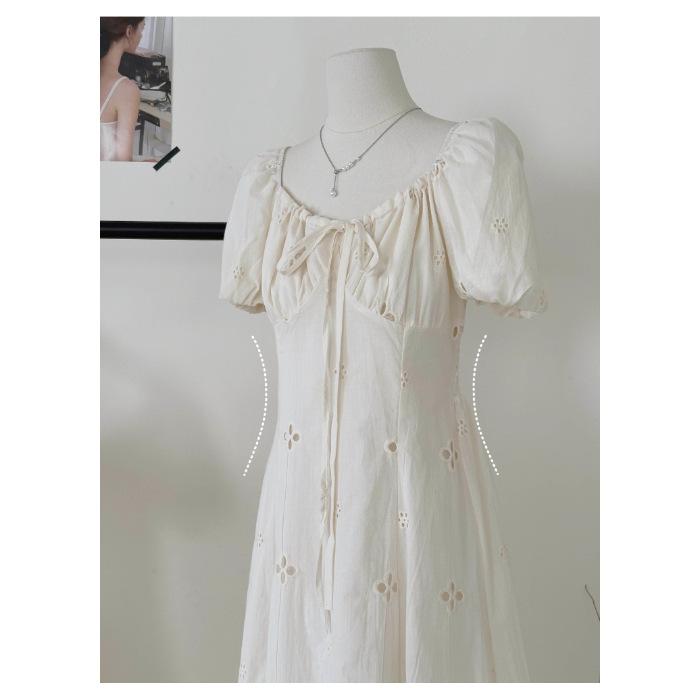 Summer new hollow short-sleeved age girl temperament dress women s vacation thin waist dress S