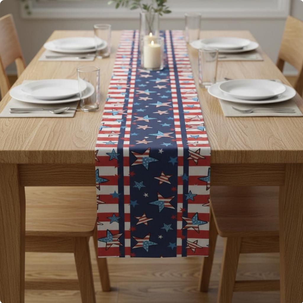 Patriotic Flag Table Runner Printed Pattern Red White and Blue Table Decor Holiday Supply Easy to Clean House Decoration