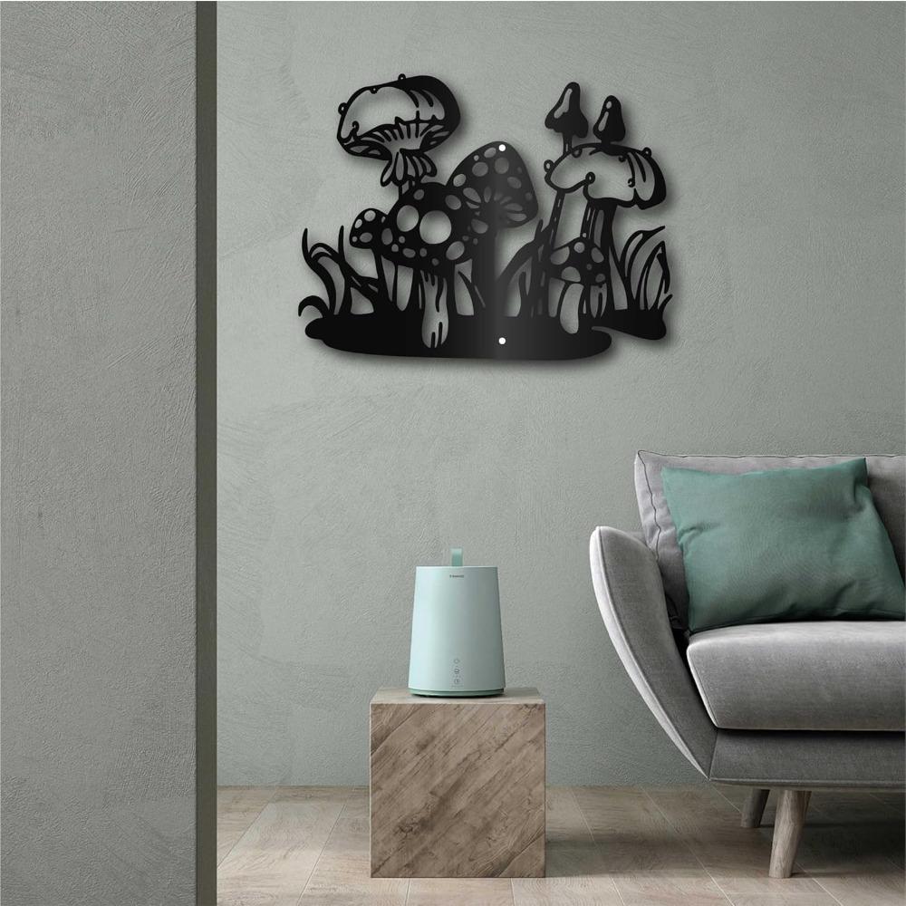 Black Iron Mushroom Wall Art Metal Hollow Sculpture Decor Sign for Living Room Bedroom Indoor Outdoor Hanging 12x9 Inch