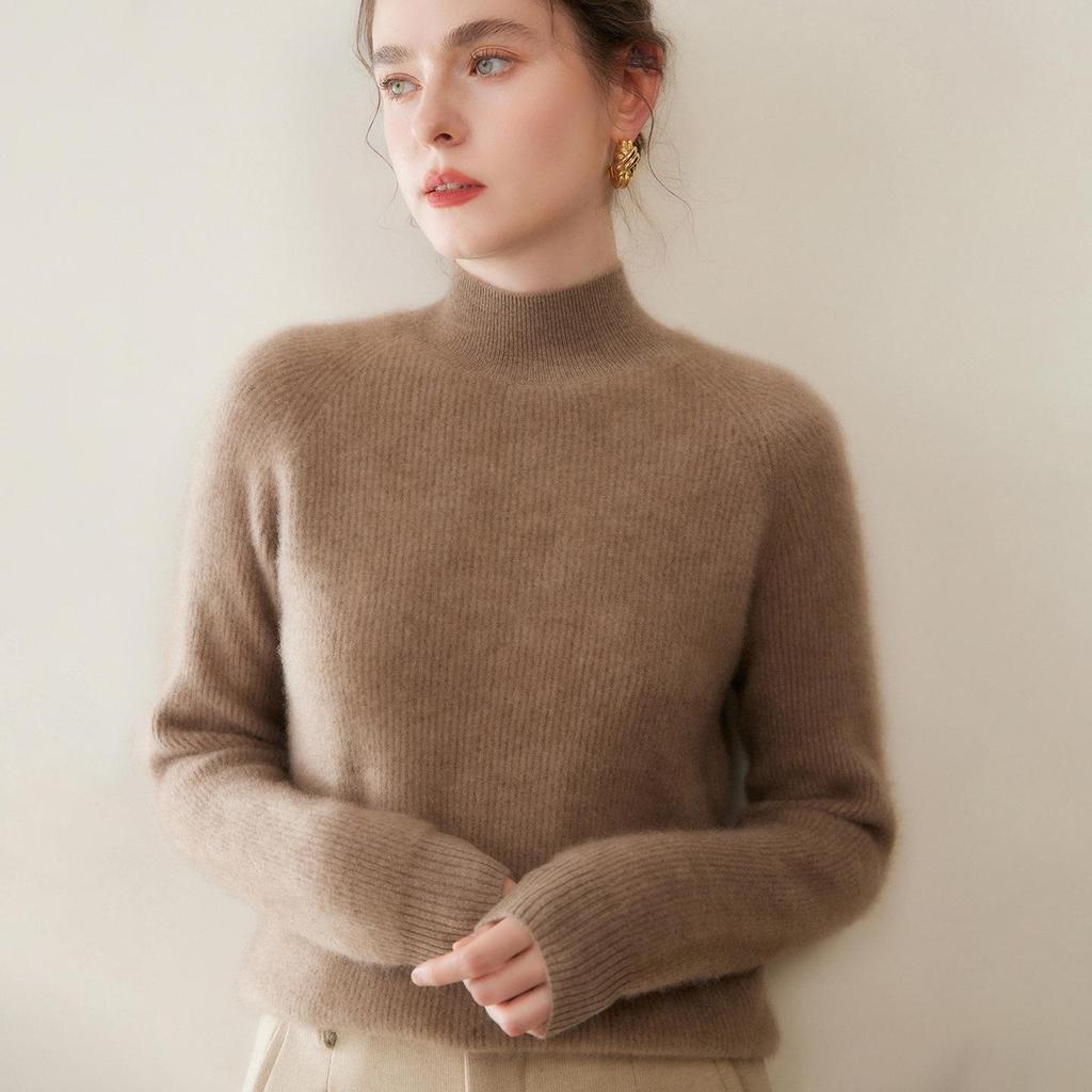 New Arrival: Women's Ribbed Cashmere Sweater - Twelve-Needle Design with Half-High Collar for Comfortable Autumn and Winter Wear