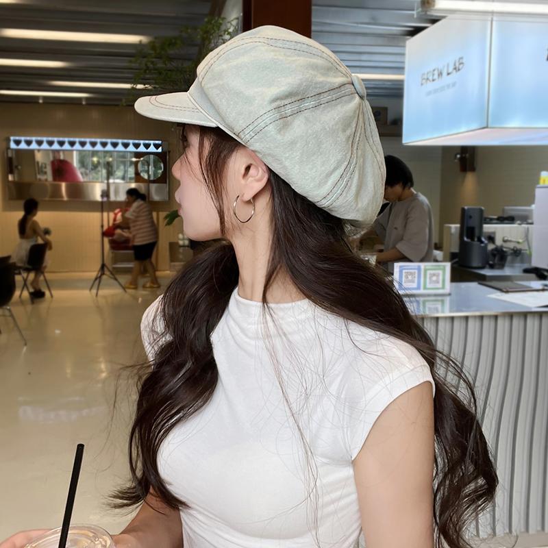 Washed and made old newsboy hat lady literary and retro denim octagonal hat blue beret painter hat man