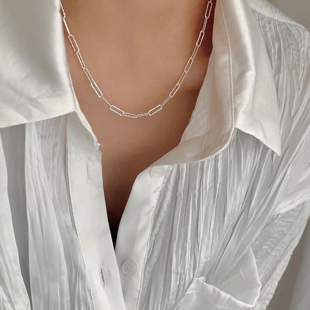 s925 Silver Geometric Link Necklace Light Luxury Design Collarbone Chain