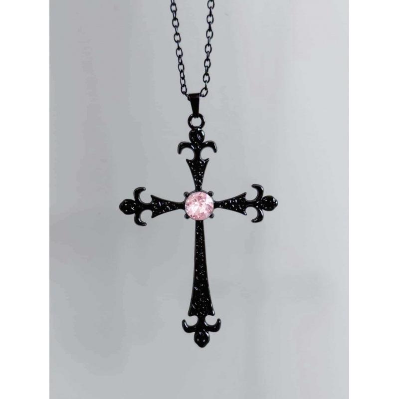 Gothic Baroque Black Cross Pendant Necklace