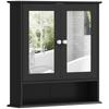 Bathroom Cabinet With Mirror Wall Mounted Cabinet With 2 Doors Open Shelf Adjustable Shelf 56x13x58cm Black