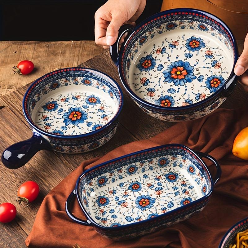1pc Polish-style Ceramic Baking Tray with Handle, Easy To Hold, Suitable for Making Risotto and Baking Trays
