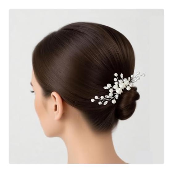 Perlen-Haarkamm Haarnadel Haaraccessoire Handgemachtes Geschenk für Hochzeit, Abschlussfeier, Japanische Formalkleidung (Silber) - Starker Halt, Elegantes schlichtes Design,