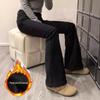 Women's Black Micro-Flare Jeans: Plus Velvet, Thickened, Elastic, Plus Size, High Waist, Slimming, for Autumn and Winter.