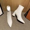 White high-heeled short boots women's autumn and winter pointed women's boots 2025 new Korean version of thin boots versatile Internet celebrity Mart