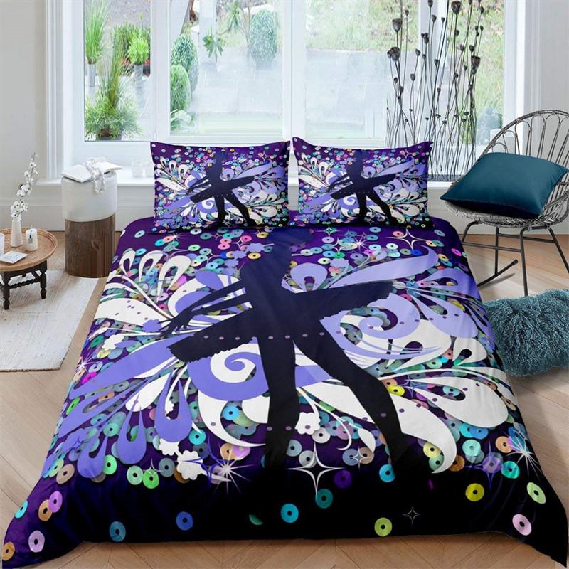 Ballet Princess Dancer Duvet Cover 3D Sparkling Glittering Star Bedding Set Cartoon Animal Swan Quilt Cover For Child Boys Teens