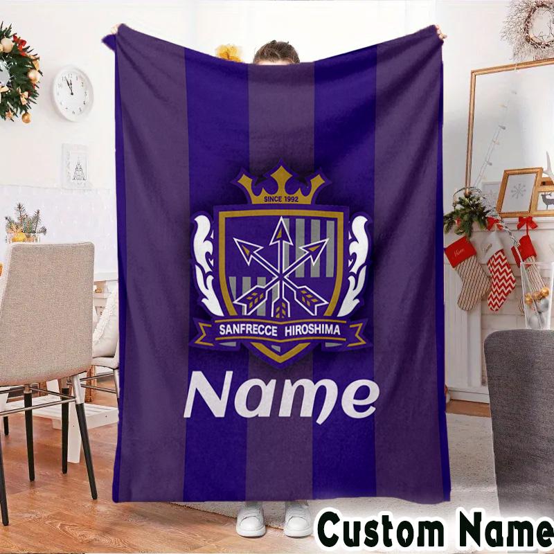 Custom Name Sanfrecce Crest Throws Blanket Flannel Blankets for Couch Bed Gifts for Men Women Picnic blanket Christmas fan gifts
