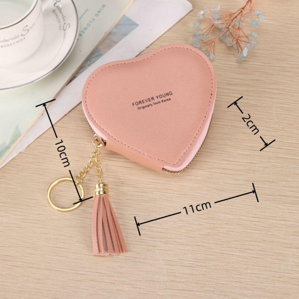 Trendy Heart Shape Money Coin Purse PU Leather Bag Charm Pendant Keyring Wallet Money Bag Mini Key Chain Key Holder Women Gift