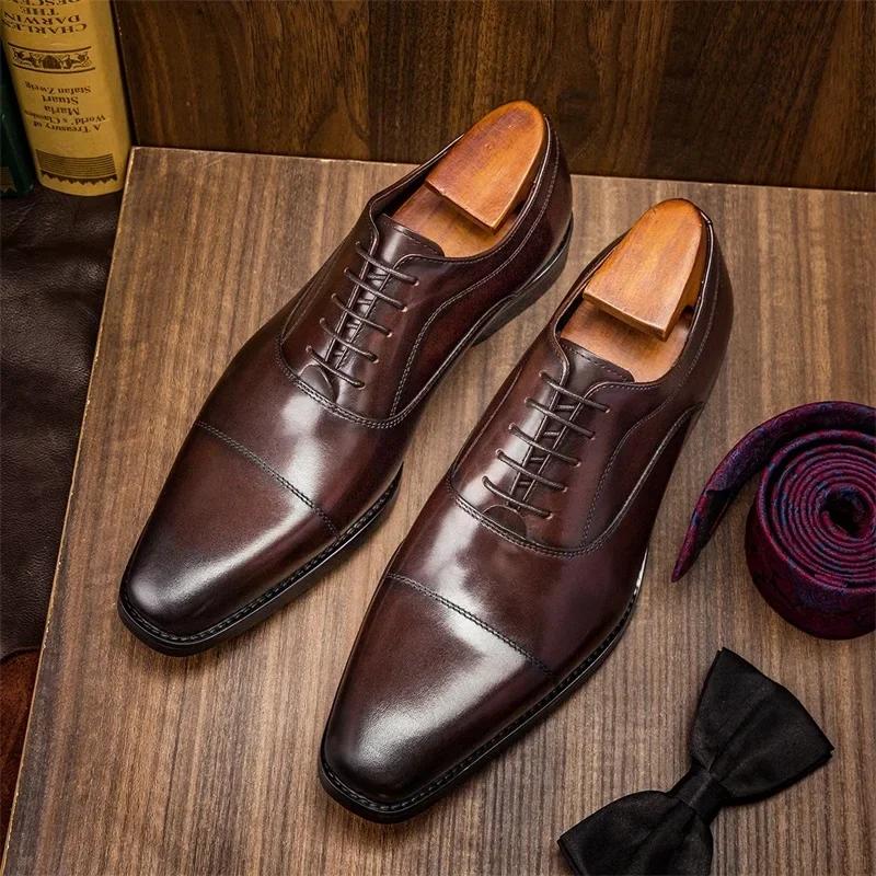 Business Dress Shoes For Men Comfortable Square Head Triple Joint Shoe Fashion Classic Wedding Men's Leather Shoes 2024 Spring