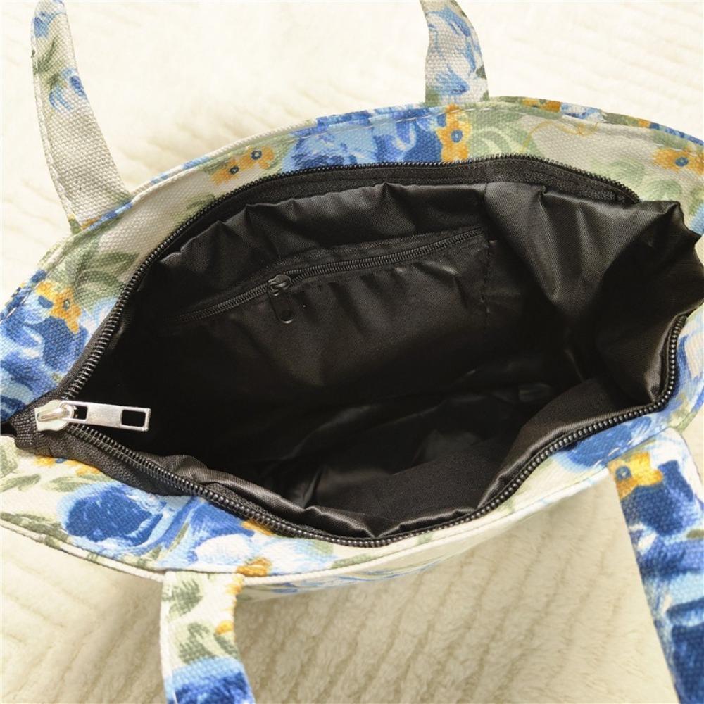 New Fashion Flower Printed Lunch Bag Portable Canvas Handbag Jacquard Zipper Canvas Bag Women