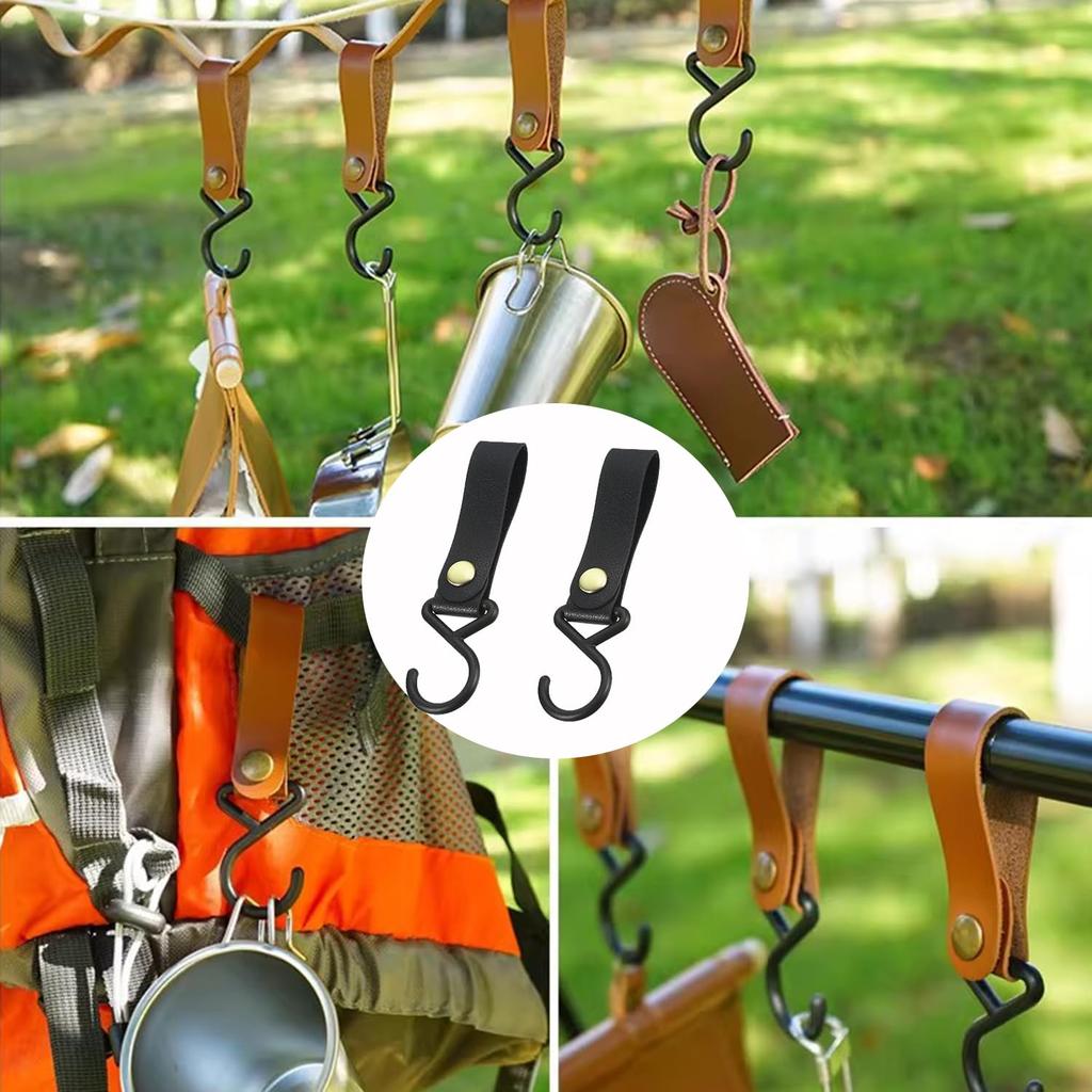 Stoooduo Camping Hanger Hook Set of 2 Leather Hook S-shaped