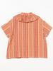 Beams Boy Women's Striped Ruffle Short Sleeve S/S Shirt, Pink Free
