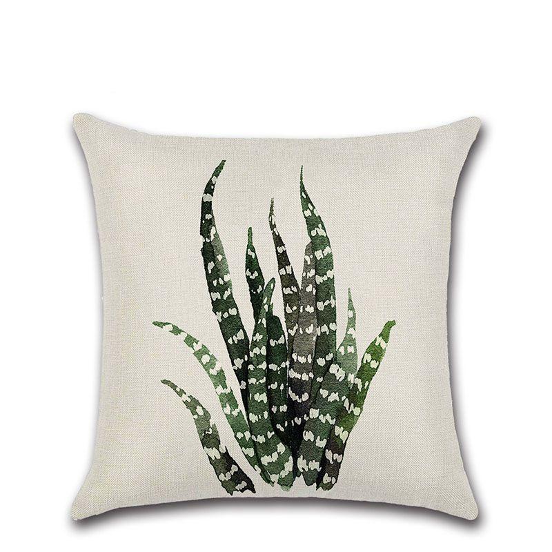 Elegant Green Leaves Patterned Linen Pillow Case Decorative Cushion Cover 18"x18