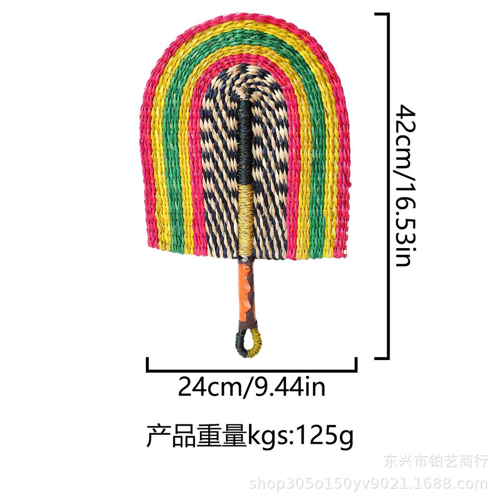 Seagrass Woven Straw Fan Wall Hanging Simple Elements Colored Wall Decoration Daily Summer Hand Crank Fan