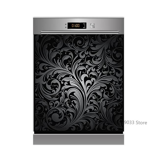 Lotus White Rose Kitchen Dishwasher Door Sticker Home Furniture Renovation Waterproof Vinyl Wallpaper Buddha Flower Room Decor