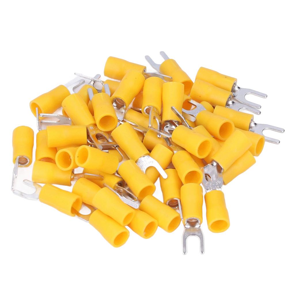 50Pcs Fork Terminals Insulated Spade U Type Wire Connector 12‑10AWG Cable Crimp SV5.5‑4 Yellow