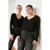 Black 100% Cotton Regular/normal Fit Basic V-neck Long Sleeve Knitted T-shirt Twoaw21ts0099