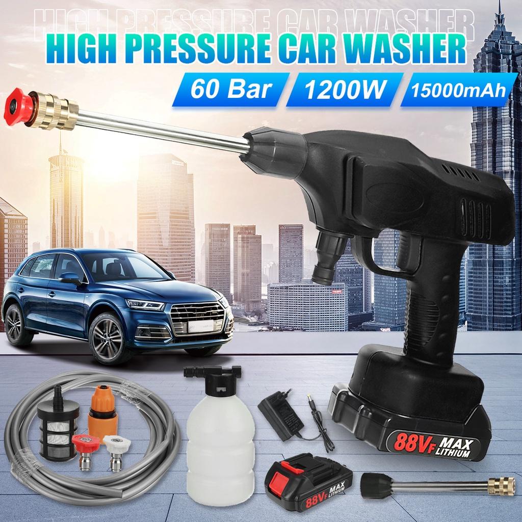 AC 100-240V  1200W High Pressure Cordless Car Washer Spray Water Guns With 2PCS 15000mAh Battery Cleaner Machine For 18V Battery