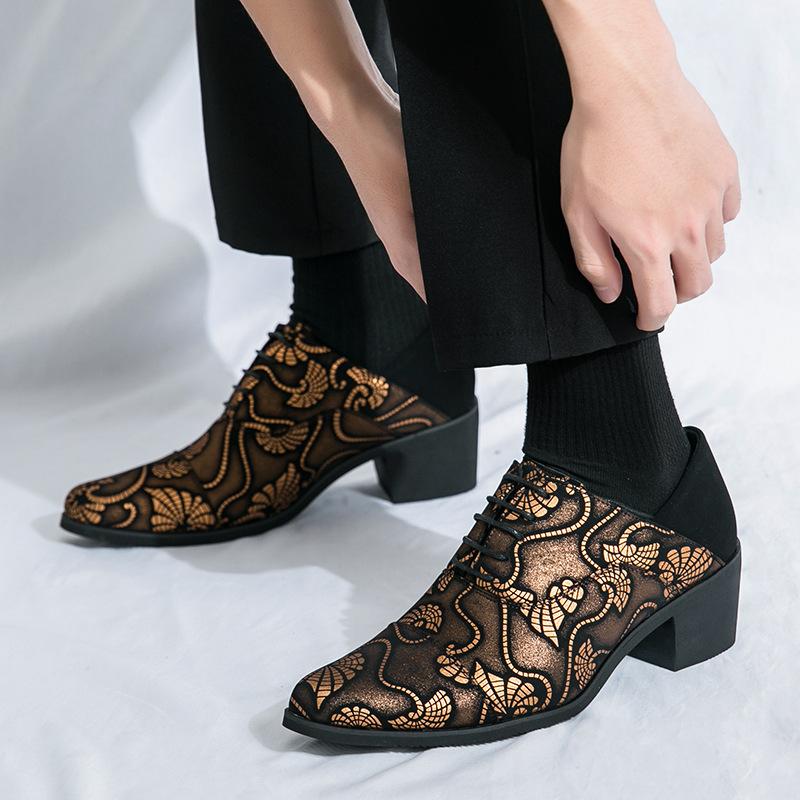 Herresko stor størrelse nye fritidssko i skinn mote høye hæler skinnsko herre ytre høydeøkning business dressko bryllupssko