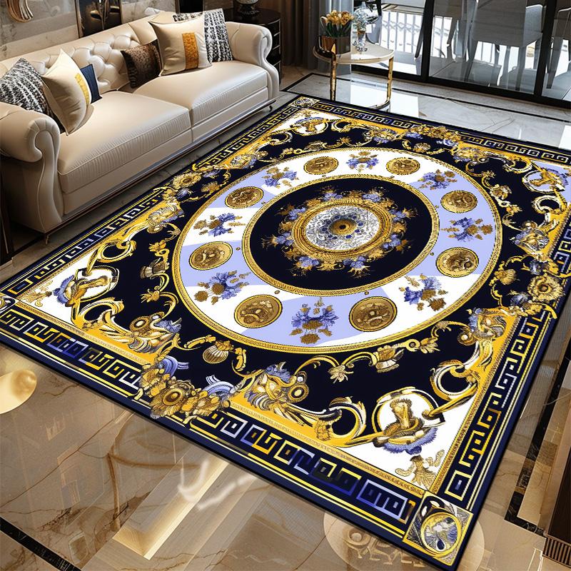 Luxusní Evropská Dekorace Domova Koberec Luxusní Zlaté Velké Koberce do Obývacího Pokoje Hala Senior Vily Podložka pod Konferenční Stolky Pratelný
