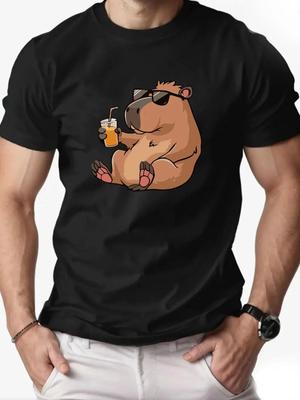 Cool Capybara Drinking Juice T Shirt | Relaxed Vibes Graphic Tee