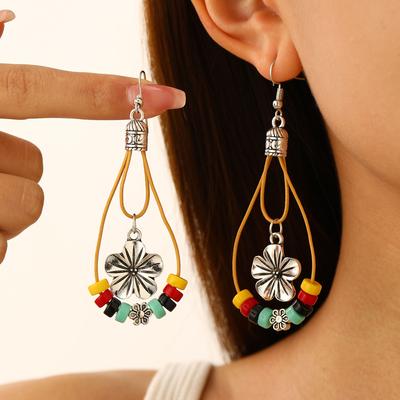 Flower Earrings For Women, Retro Ethnic Wave With Turquoise Beads, Simple And Niche Design In Western Asia, Jewelry Gift