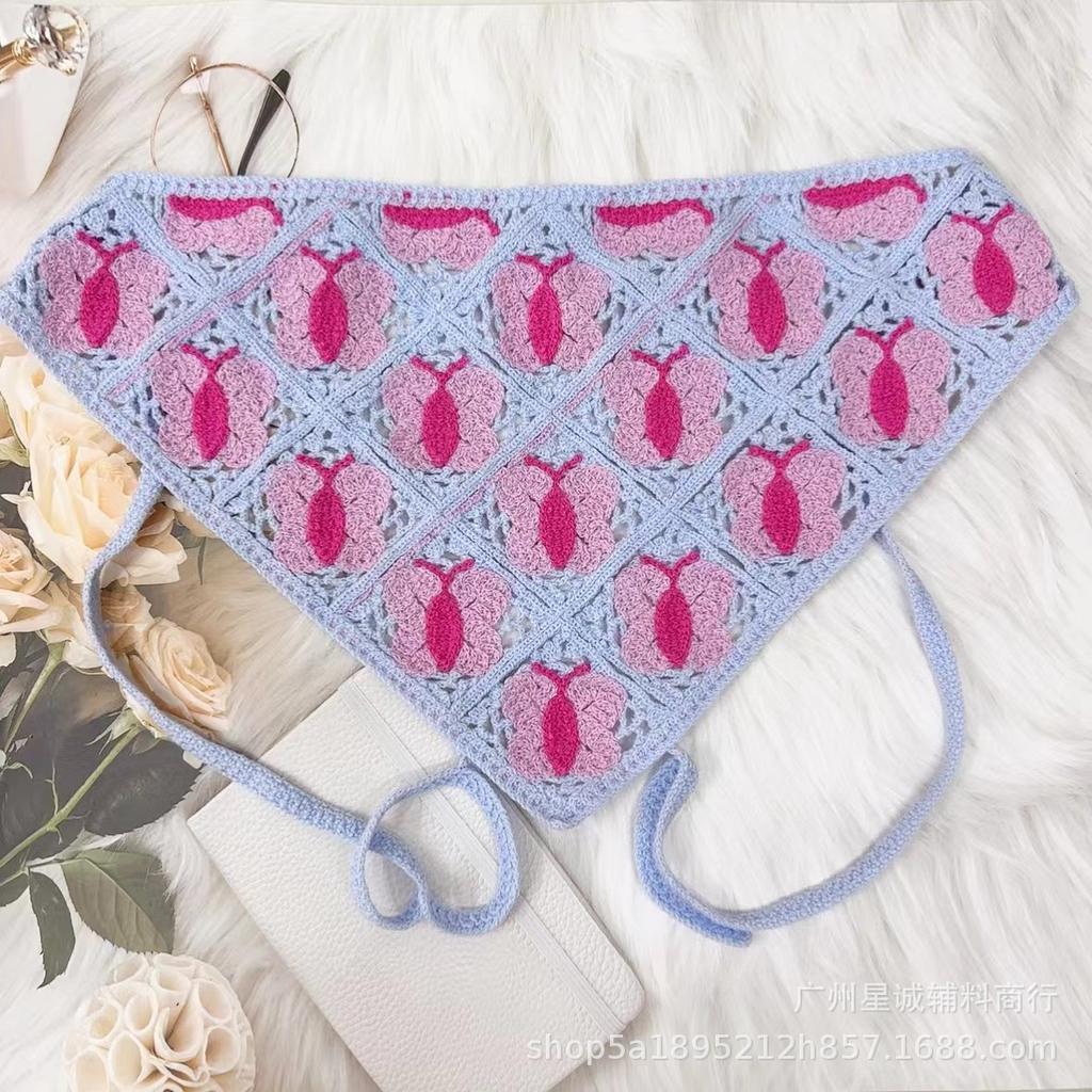 French Field Wind Sweet and Cute Knitted Triangular Headscarf Daisy Headscarf Women's Summer Pure Cotton Headband Headgear