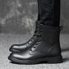 Fashion Genuine Leather Boots Mens High Quality Non-Slip Hiking Boot For Men Black Sewing Boots Men Shoes Plus Size 36-50