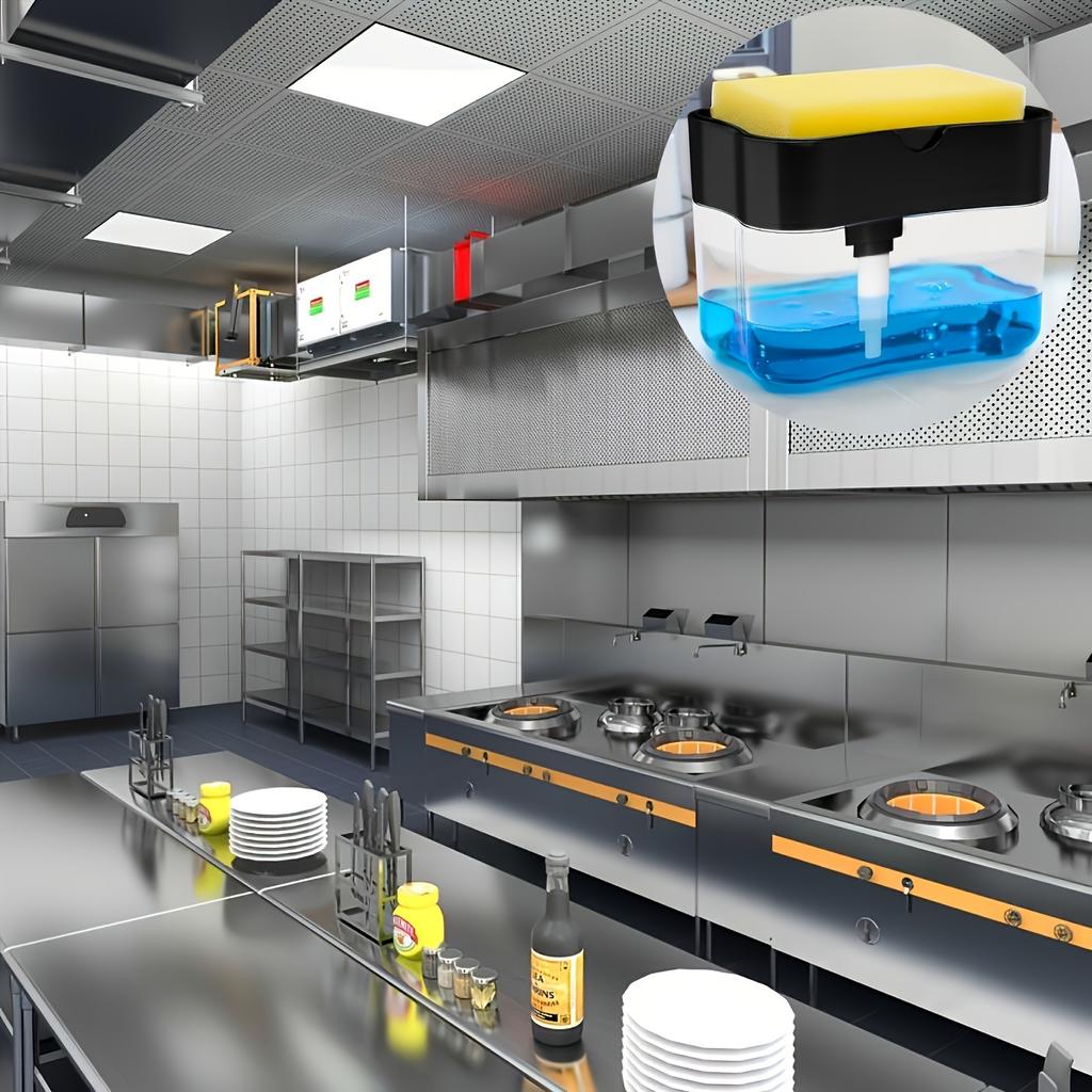 1pc Press Type Dish Soap Dispenser, Battery-Free, Manual Pump, Kitchen Dishwashing Station, Sponge Holder