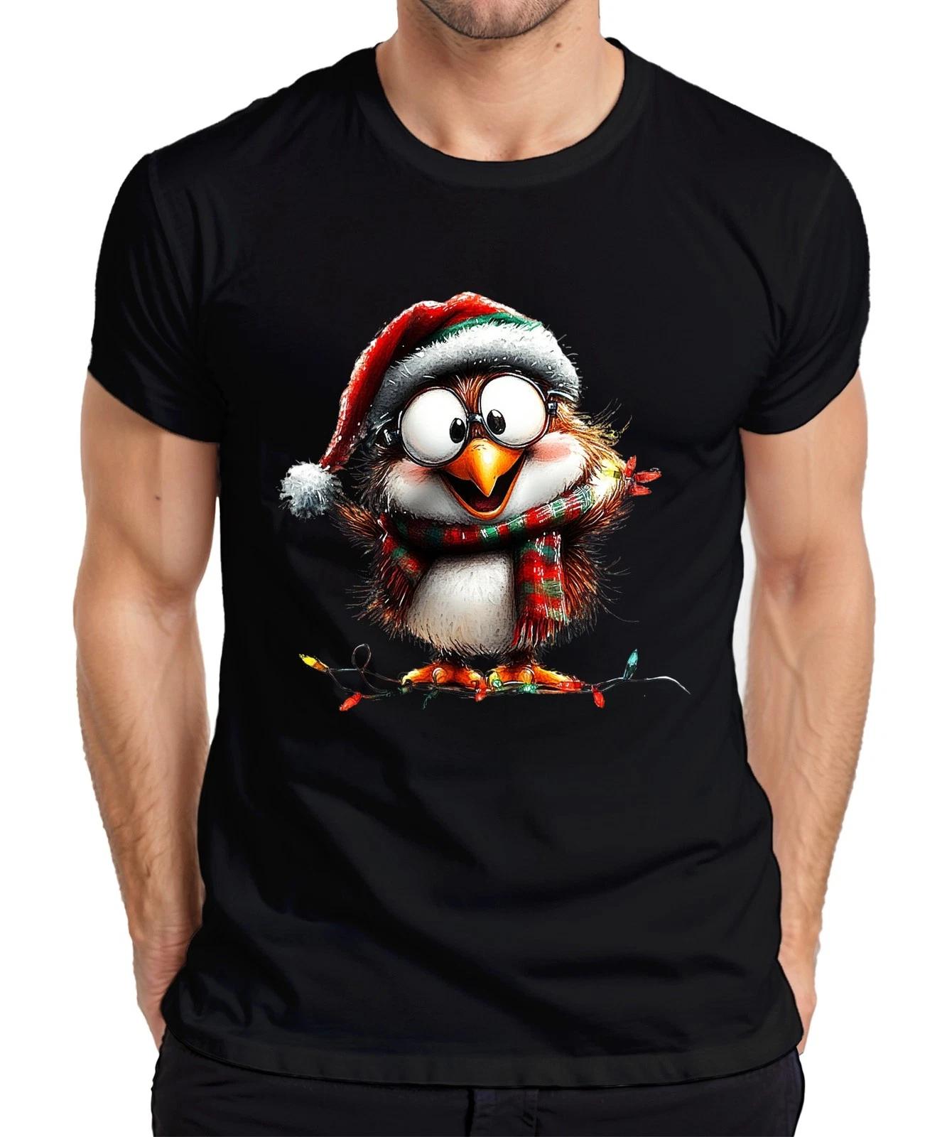Niedliche Weihnachtseule Lichterkette Brille Schal Geschenk Herren T-Shirt M
