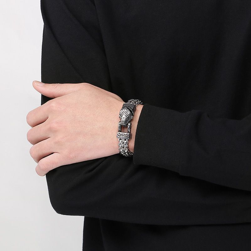 Bijuterii de Crăciun cu Șarpe Nordic Viking Cap de Șarpe Lanț Față și Spate Brățară pentru Bărbați ca Cadou pentru Prieteni