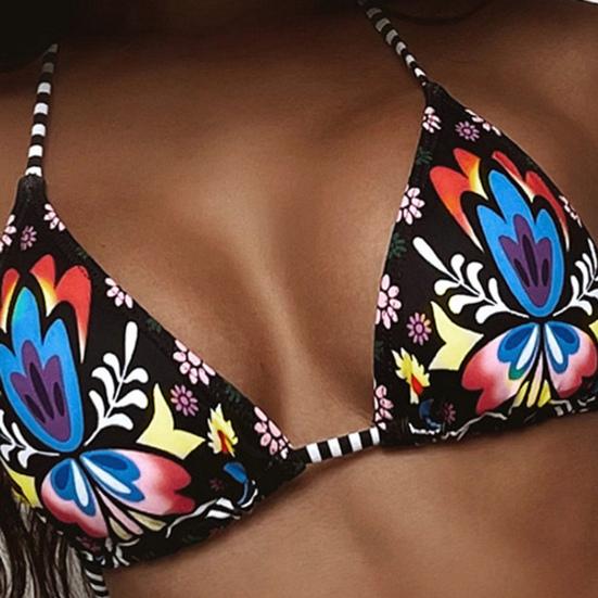 2Pcs/Set Women Bikini Flower Print Bandage Dry Wireless Two-piece Quick Swimwear for Vacation