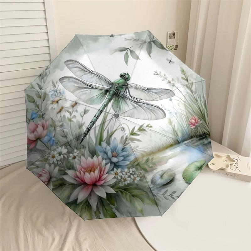 

1PC Dragonfly Flowers Automatic Open/Close Umbrella with Windproof, 8-Rib Sturdy Canopy, Durable Ribs, Fashionable Design,1276a