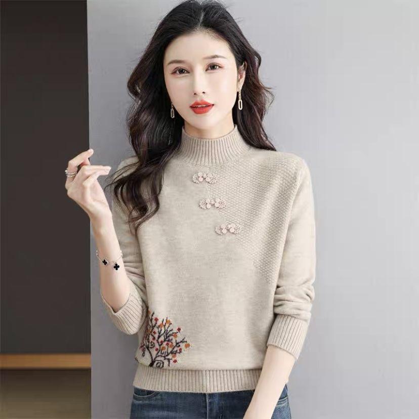 

Женский модный базовый свитер с длинными рукавами, свободный пуловер для осени и зимы, теплый вязаный свитер с полувысоким воротником S