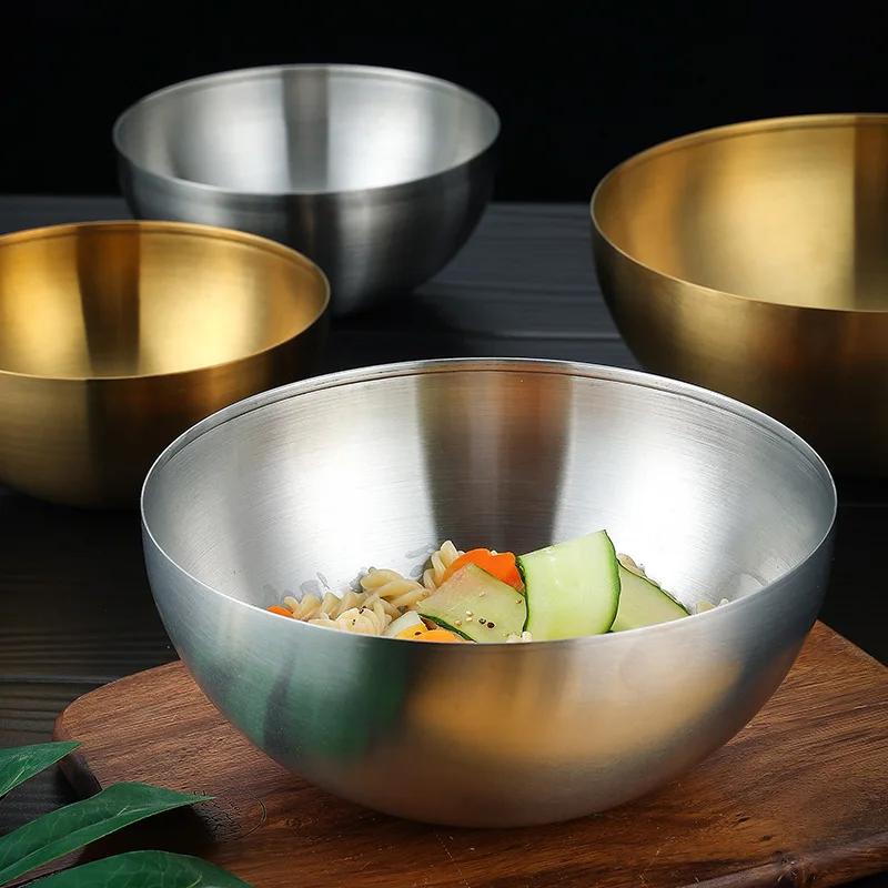 20cm Stainless Steel Gold And Silver Salad Bowl Rice Noodles Lamian Noodles Bowl Kitchen Tableware Food Container