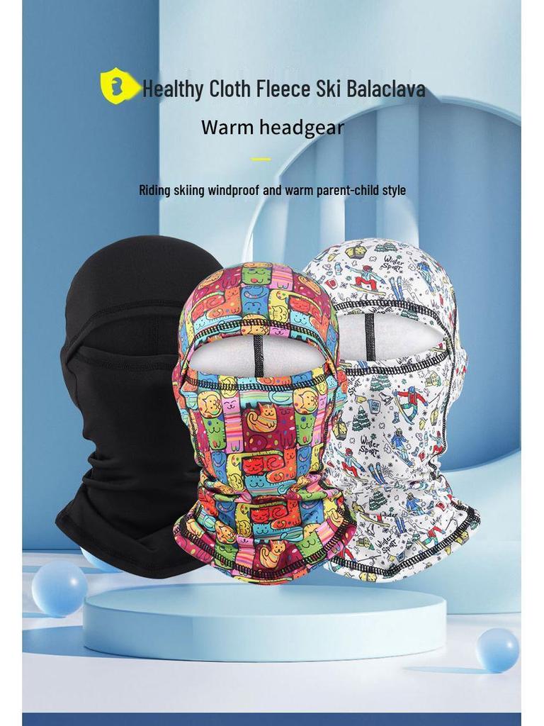 Winter Parent-Child Ski Mask with Windproof Neck Protection, Lined Hood, and Integrated Cycling Headwear