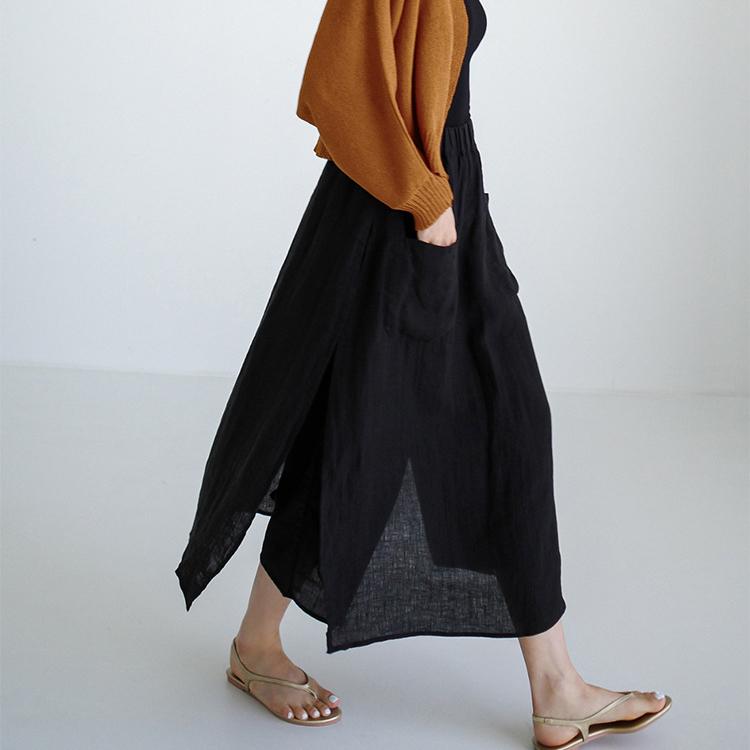 

Льняные брюки с открытой юбкой, женские весенне-летние свободные брюки большого размера для отдыха, девятиминутные брюки, ложные двухсекционные хлопковые брюки с широкими штанинами, юбка One Size чёрный