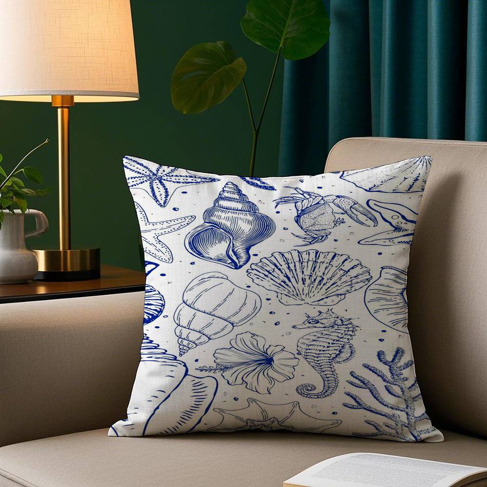 Blue Conch Fashion Pillow Case Plush Fabric Soft Pillowcase Double Sided Print Sofa Cushion Cover Throw