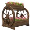 Two-Tier Outdoor Wooden Planter with 3 Pots and Country-Style Wagon Wheels. 64x54x60cm