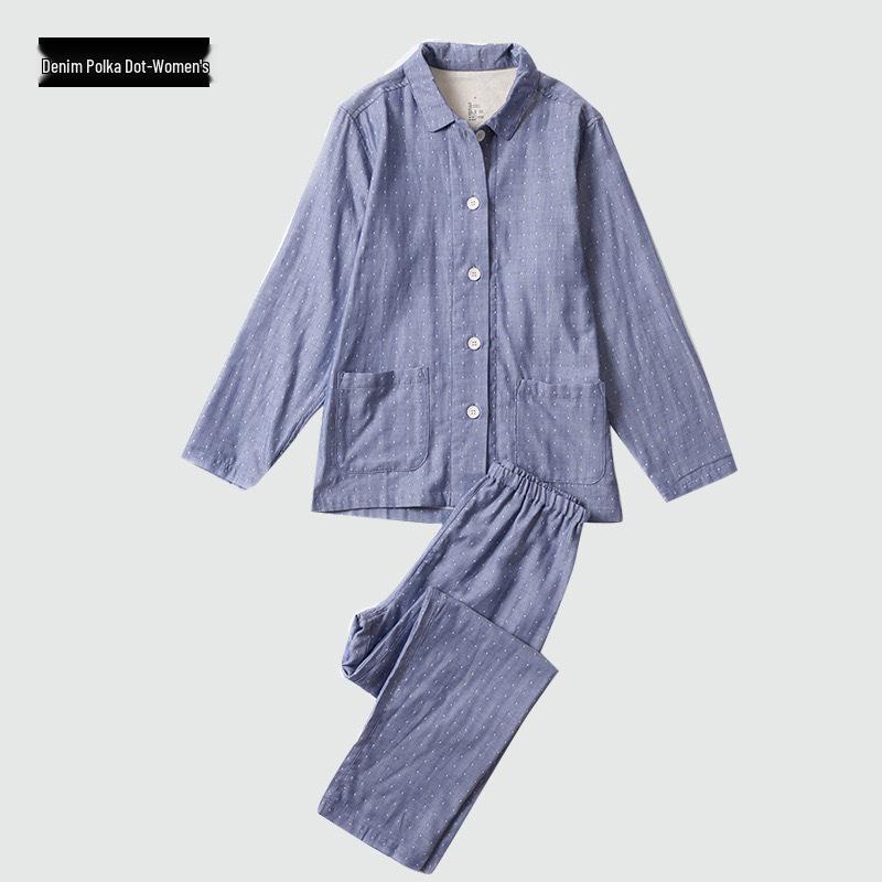 

FJ01 MUJI Японская пижама из двойной марли, хлопок, в клетку - 100% хлопок, свободный крой, с длинным рукавом и брюками для пар. Medium