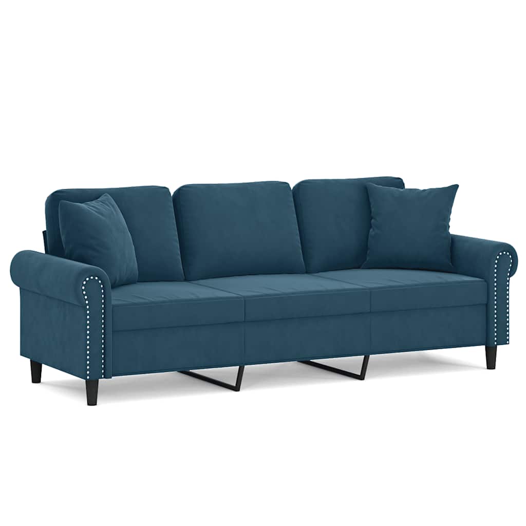 Vidaxl 3-Osobowa Sofa Z Poduszkami, Niebieska, 180 Cm, Aksamit