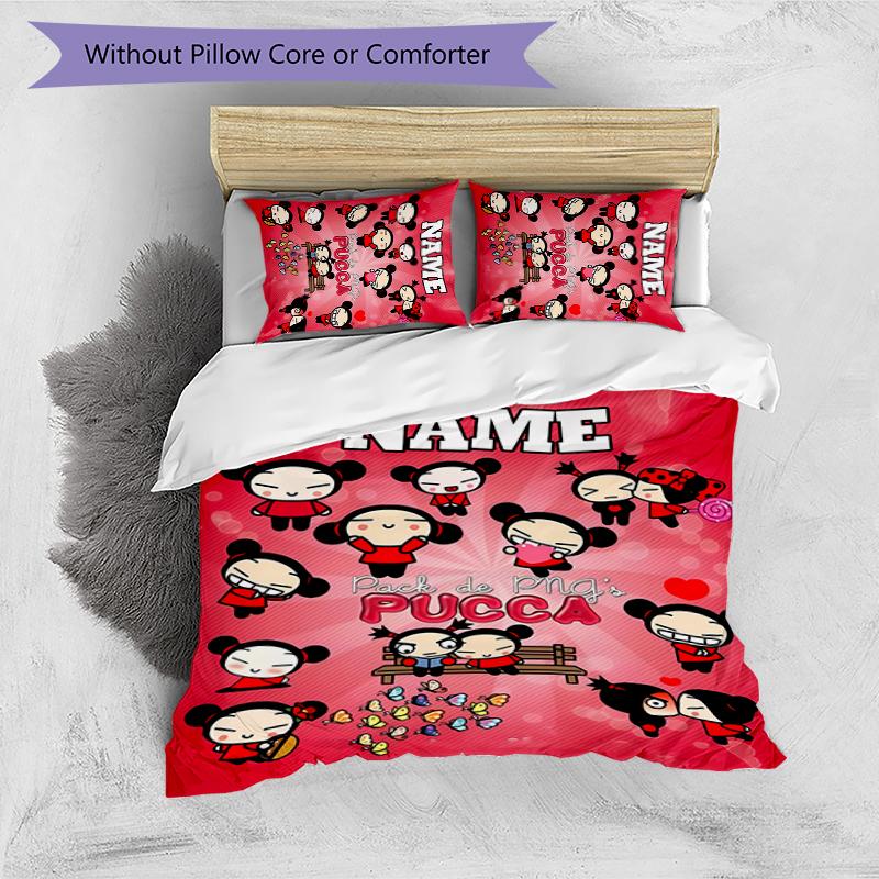 3pcs Custom Name Pucca Bedding Set Duvet Cover Closure Includes 1 Duvet Cover & 2 Pillowcases for All Seasons Bedroom Decor