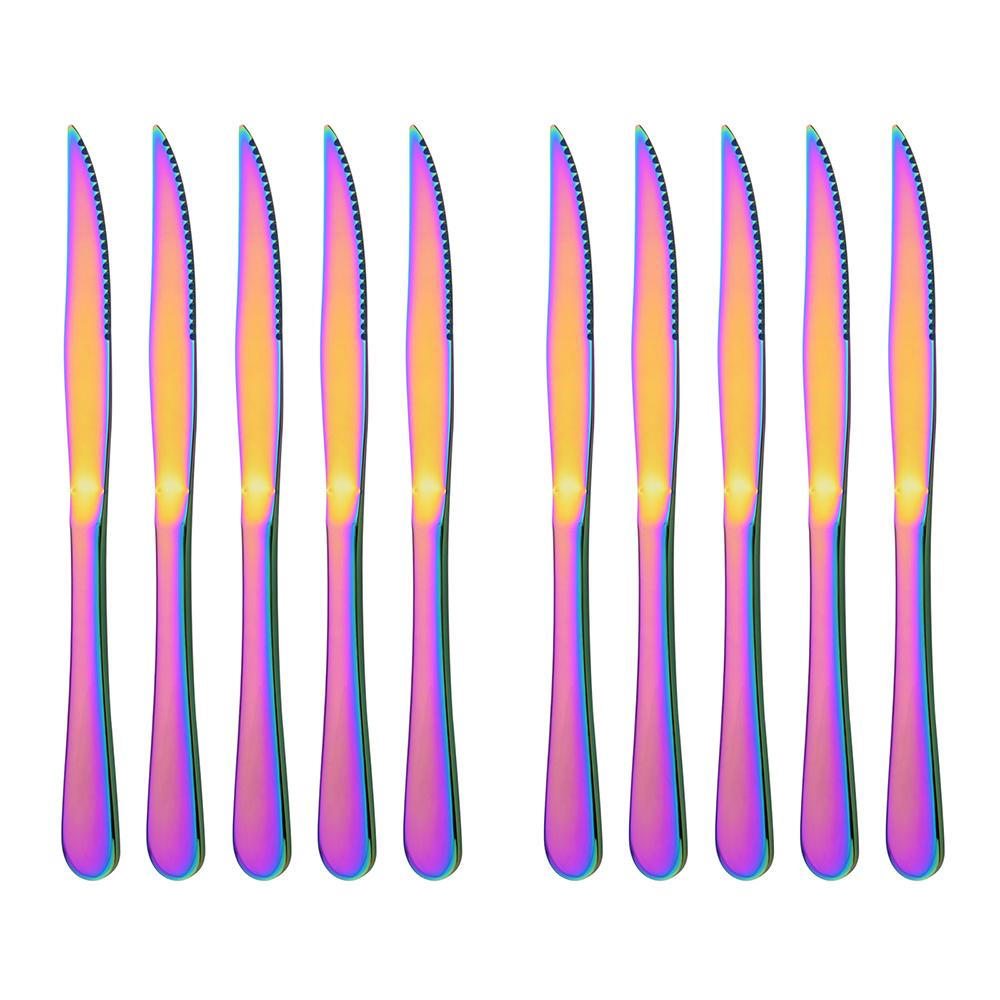 10Pcs Table Steak Knife 18/10 Stainless Steel Black Sharp Meat Fish Knife Western Cutlery Dinnerware Mirror Polished Serrated Butter Knife