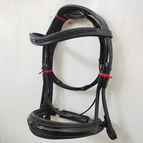 Beautiful Shimmer Patent Dressage Leather Bridle Brow-Band Leather with Padding for Horses .