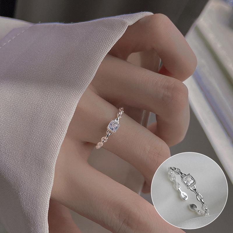 Stylish Green Zircon Open Square Ring - Adjustable Women's Cool, Simple & Trendy Index Finger Jewelry